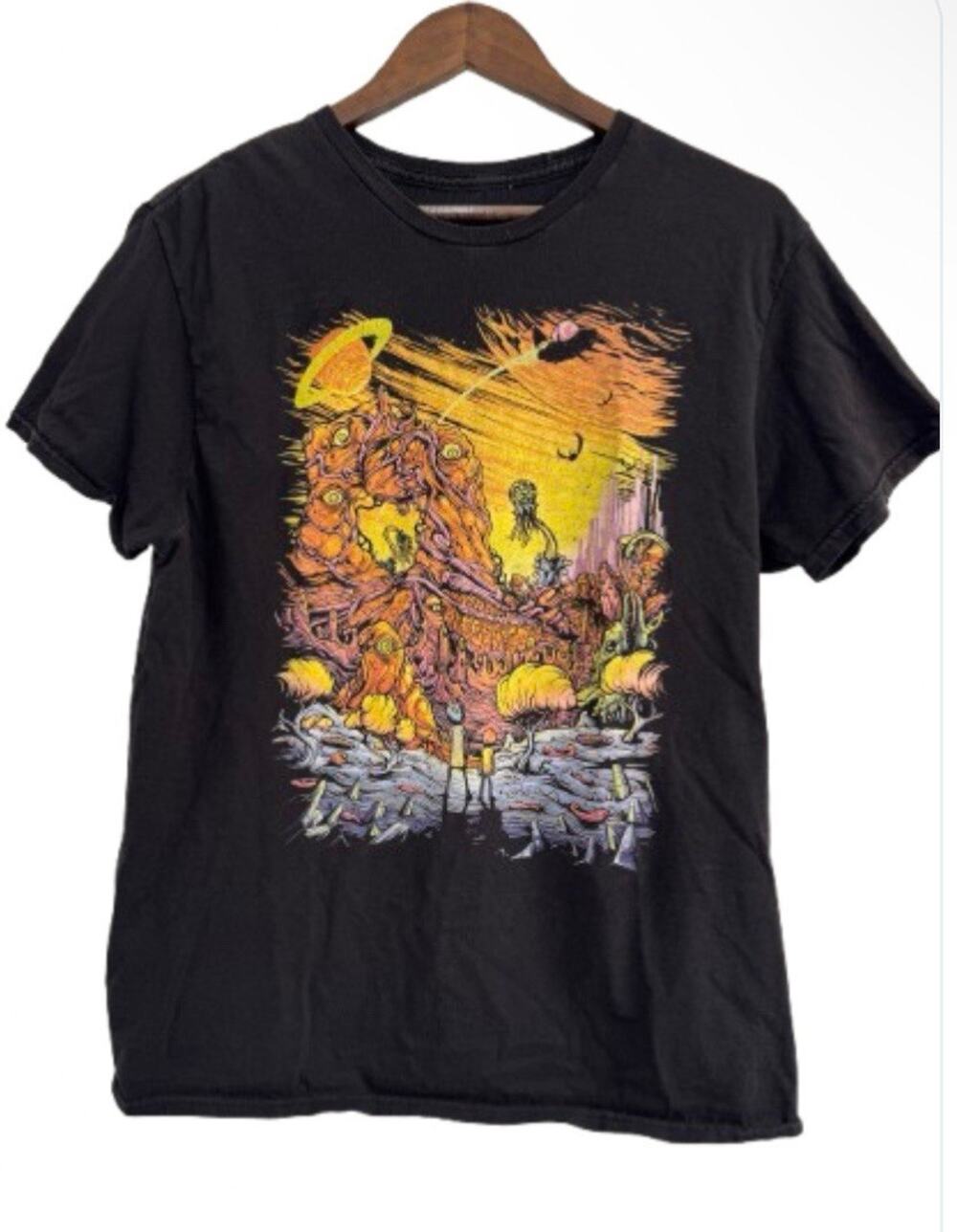 Rick and Morty Men’s T-Shirt Size L Black Short Sleeve Graphic Tee Adult Swim